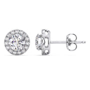 Illuminated 0.75 Ct Round Lab Diamond Halo Stud Earrings | Radiant Elegance