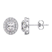 Luxurious 0.75 Ct Oval Lab Grown Diamond Halo Stud Earrings â€“ Premium Brilliance