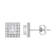 Glorious Princess Cut Lab Grown Diamond Halo Stud Earrings â€“ Elegant Modern Shine