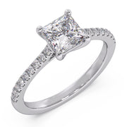 Elegant 1.00 Ct Square Princess Cut Lab Diamond Split Pave Solitaire Ring â€“ F-VS White