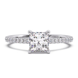 Elegant 1.00 Ct Square Princess Cut Lab Diamond Split Pave Solitaire Ring â€“ F-VS White