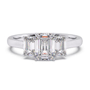 Refined Emerald Cut Lab Diamond Three Stone Prestige Ring