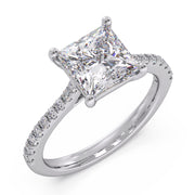 Glorious 2.00 Ct Square Princess Cut Lab Diamond Split Pave Engagement Ring â€“ F-VS White