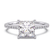 Glorious 2.00 Ct Square Princess Cut Lab Diamond Split Pave Engagement Ring â€“ F-VS White