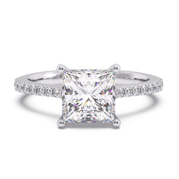 Glorious 2.00 Ct Square Princess Cut Lab Diamond Split Pave Engagement Ring â€“ F-VS White