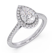 Glamorous 1.00 Ct Pear Cut Lab Diamond Split Pave Solitaire Engagement Ring â€“ F-VS White