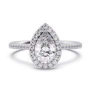 Glamorous 1.00 Ct Pear Cut Lab Diamond Split Pave Solitaire Engagement Ring â€“ F-VS White