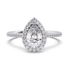 Glamorous 1.00 Ct Pear Cut Lab Diamond Split Pave Solitaire Engagement Ring â€“ F-VS White